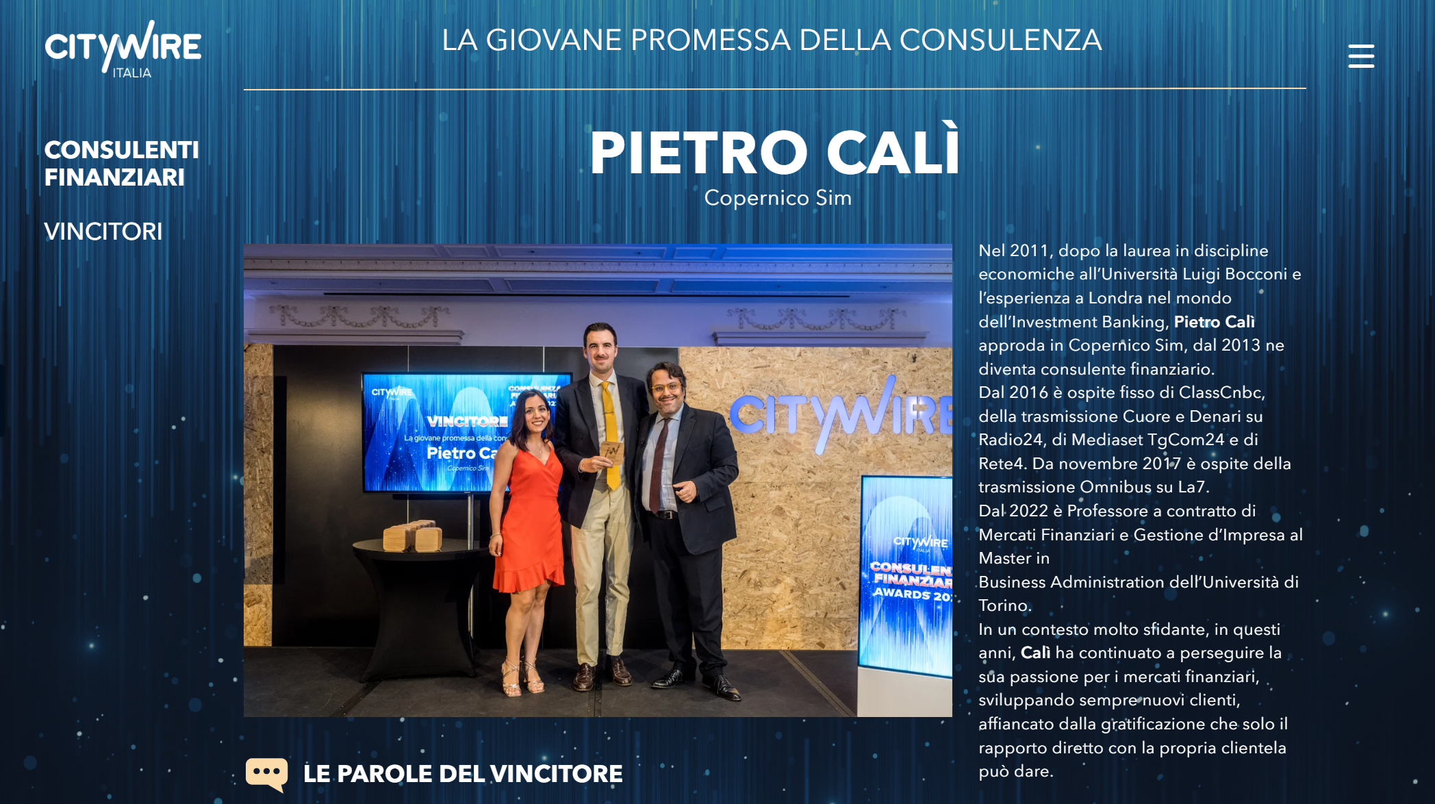 Citywire Consulenza Finanziaria Awards: vince Pietro Calì